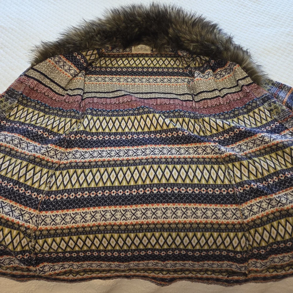 Anthro Angel of the North Faux Fur Collar Long Cardigan Lambswool Sweater XS - Picture 5 of 13